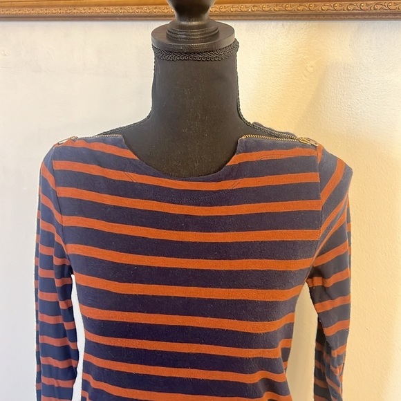 J. Crew Striped Shirt W/Shoulder YKK Zippers, 100% Cotton, Sz. XS. - Picture 2 of 10